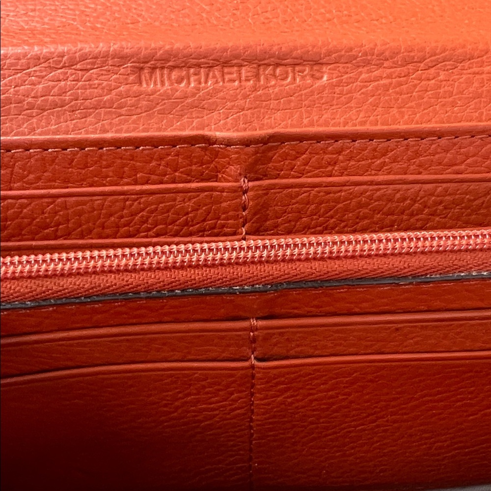 Michael Kors Fulton Orange Leather Wallet with Gold Logo - Picture 11 of 16